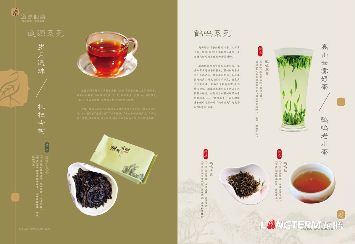 成都道源仙翁茶業(yè)有限公司產(chǎn)品宣傳畫冊設(shè)計(jì)_大邑縣茶葉折頁廣告物料設(shè)計(jì)公司